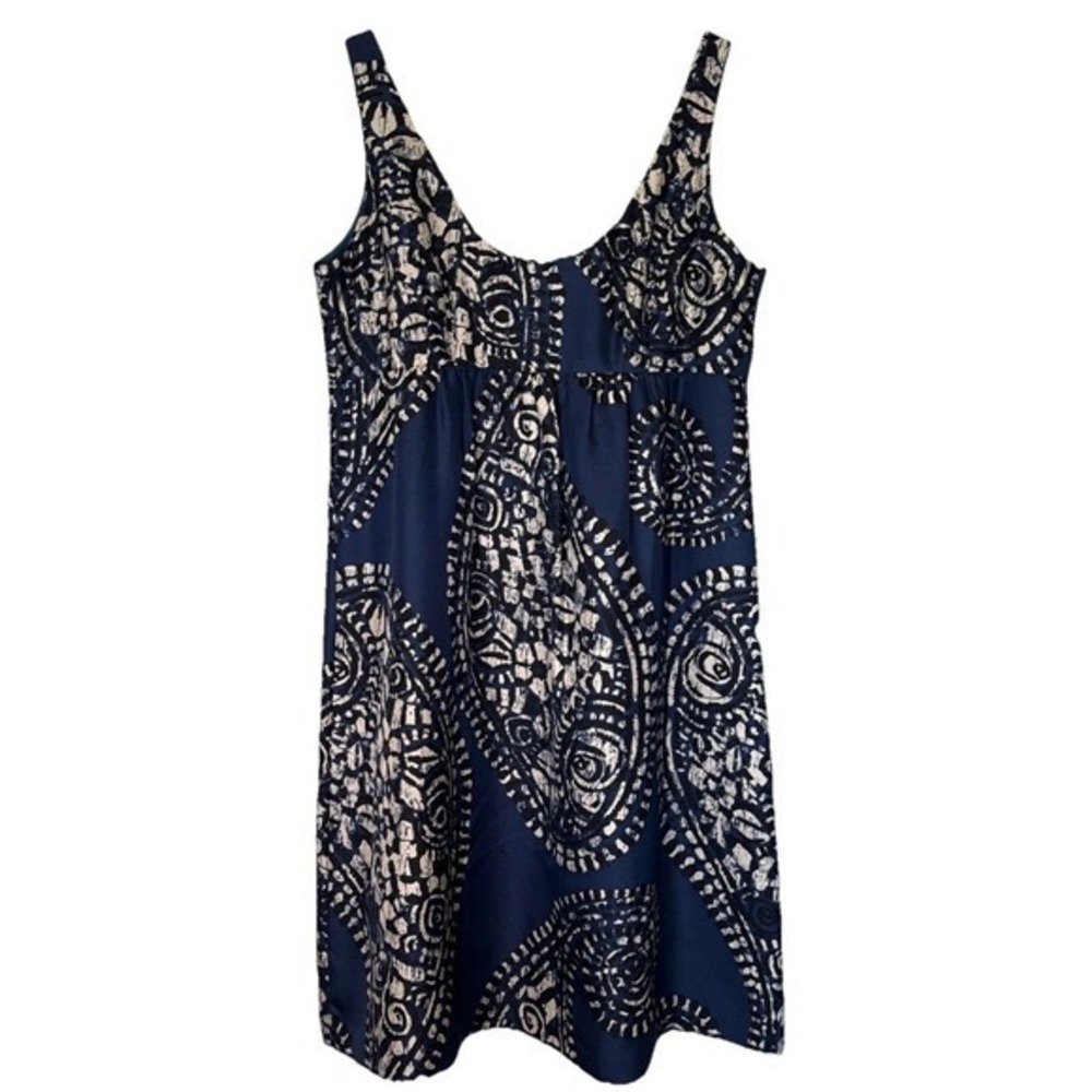 Michael by Michael Kors Navy Paisley Silk Empire Waist Dress Sz6 Resort Vacation